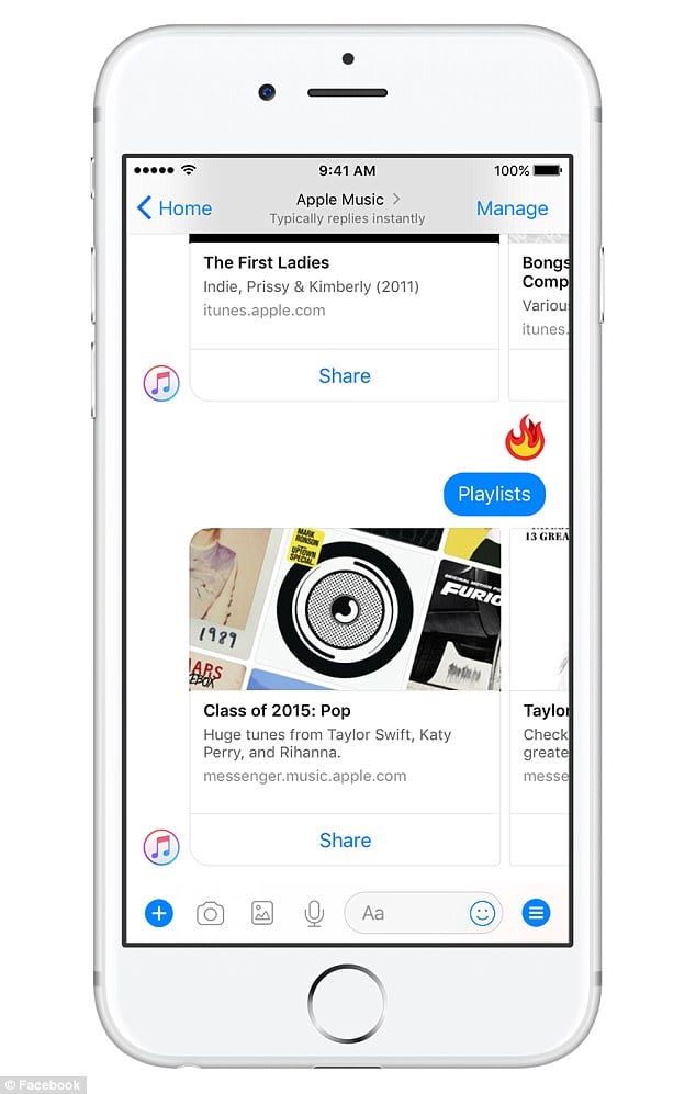 Facebook Apple Music Apple Music Launches Inside Facebook Messenger, Joins Spotify