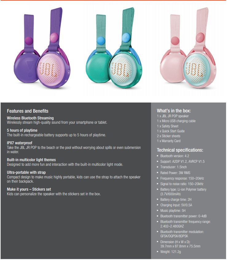 jbl POP JBL Release Colourful Kids’ Speakers & Headphones