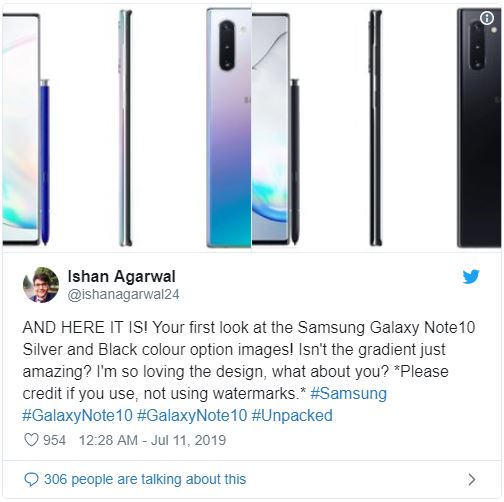 Note 10 leaked tweet Samsung Note 10 Renders Give Early Look