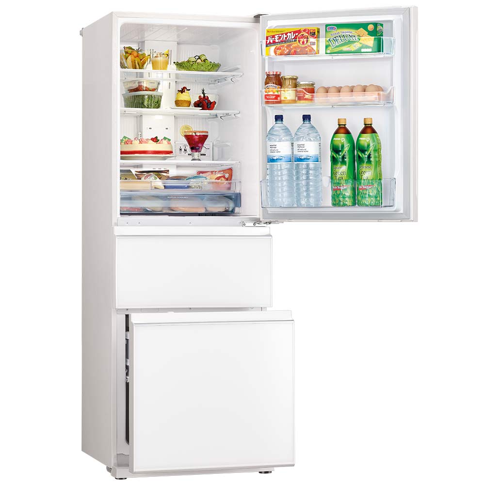 MR CGX370EP GWH white bottom mount fridge open 1000 A Slimline Mitsubishi Fridge For A Compact Kitchen