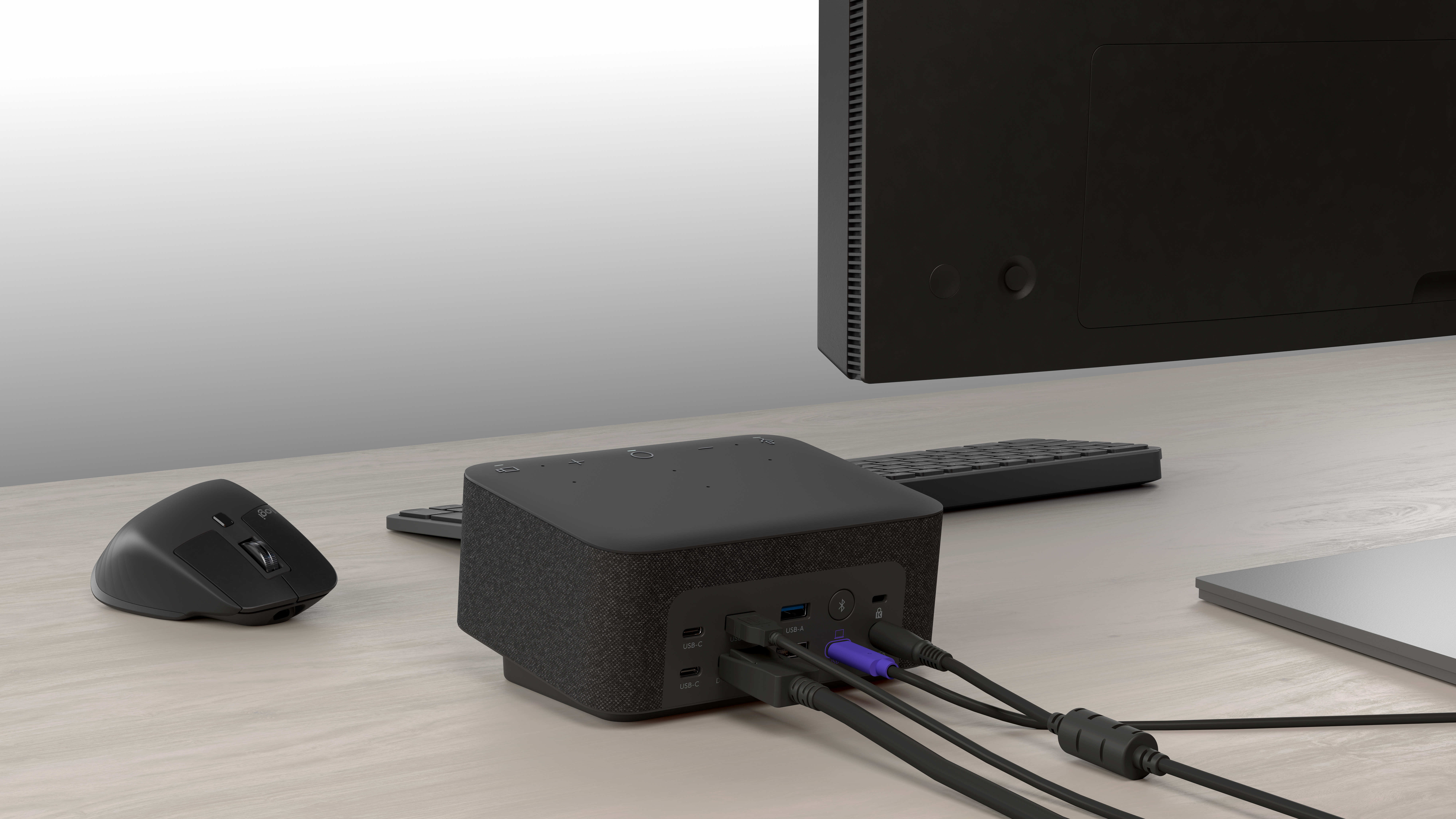 High Resolution PNG Logi Dock Desktop Enviro Graphite Back Logitech Adds Speakerphone To New Dock
